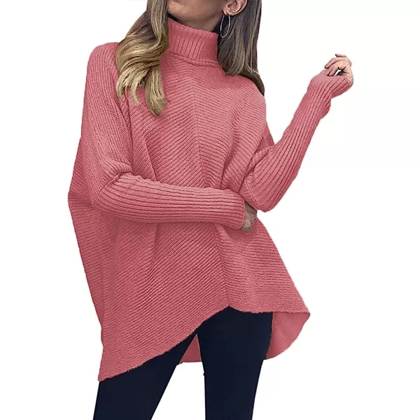 imageANRABESS Womens Turtleneck Long Batwing Sleeve Asymmetric Hem Casual Pullover Sweater Knit TopsRubber Pink