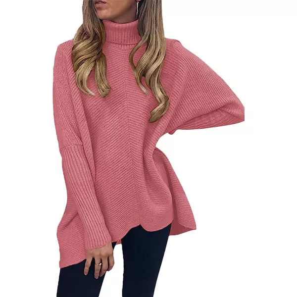 imageANRABESS Womens Turtleneck Long Batwing Sleeve Asymmetric Hem Casual Pullover Sweater Knit TopsRubber Pink