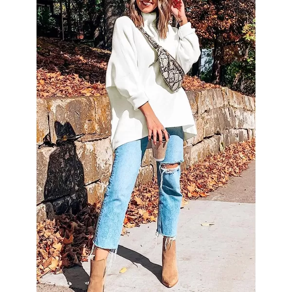 imageANRABESS Womens Turtleneck Long Batwing Sleeve Asymmetric Hem Casual Pullover Sweater Knit TopsWhite