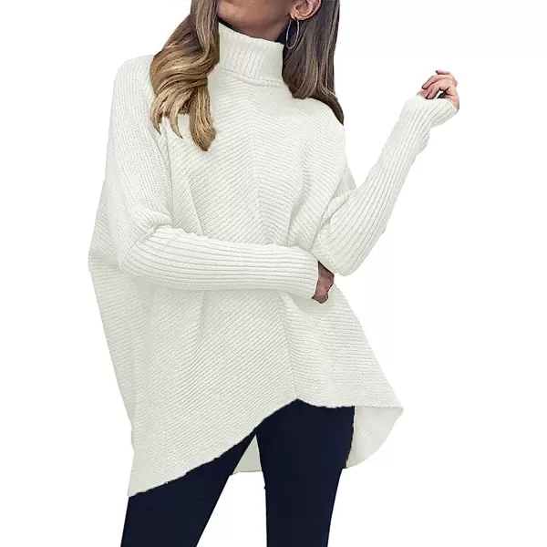 imageANRABESS Womens Turtleneck Long Batwing Sleeve Asymmetric Hem Casual Pullover Sweater Knit TopsWhite