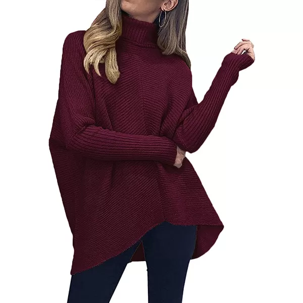 imageANRABESS Womens Turtleneck Long Batwing Sleeve Asymmetric Hem Casual Pullover Sweater Knit TopsWine Red