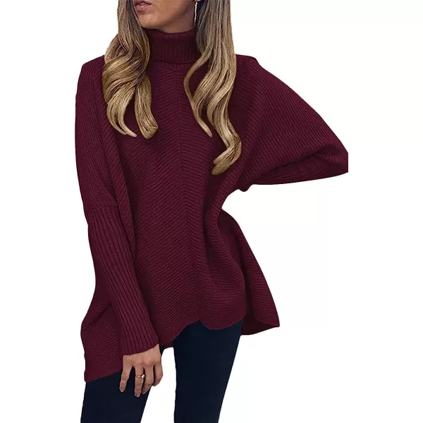 imageANRABESS Womens Turtleneck Long Batwing Sleeve Asymmetric Hem Casual Pullover Sweater Knit TopsWine Red