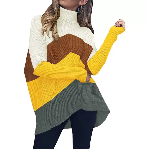 imageANRABESS Womens Turtleneck Long Batwing Sleeve Asymmetric Hem Casual Pullover Sweater Knit TopsZcolor Block 1