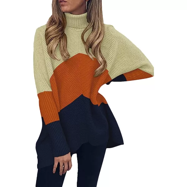 imageANRABESS Womens Turtleneck Long Batwing Sleeve Asymmetric Hem Casual Pullover Sweater Knit TopsZcolor Block 4