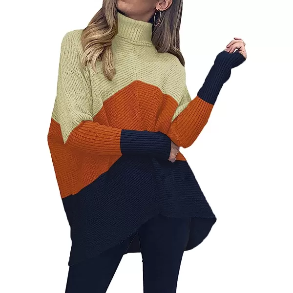 imageANRABESS Womens Turtleneck Long Batwing Sleeve Asymmetric Hem Casual Pullover Sweater Knit TopsZcolor Block 4