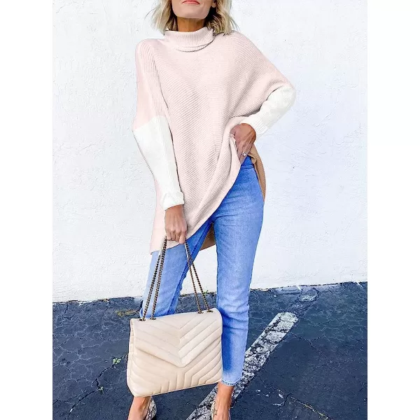 imageANRABESS Womens Turtleneck Long Batwing Sleeve Asymmetric Hem Casual Pullover Sweater Knit TopsZcolorblock 6