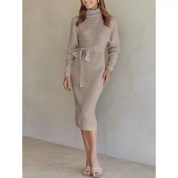 imageANRABESS Womens Turtleneck Long Batwing Sleeve Chunky Knit Slit Slim Bodycon Tie Waist Pullover Midi Sweater DressCamel