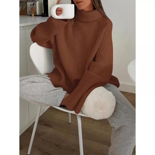 imageANRABESS Womens Turtleneck Long Sleeve Oversized Sweater Casual Loose Fit Ribbed Knit Tunic Pullover TopsBrown