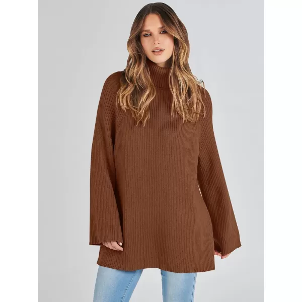 imageANRABESS Womens Turtleneck Long Sleeve Oversized Sweater Casual Loose Fit Ribbed Knit Tunic Pullover TopsBrown