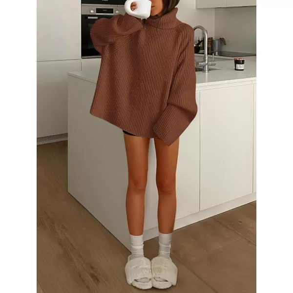 imageANRABESS Womens Turtleneck Long Sleeve Oversized Sweater Casual Loose Fit Ribbed Knit Tunic Pullover TopsBrown