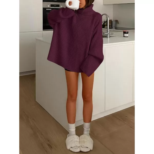 imageANRABESS Womens Turtleneck Long Sleeve Oversized Sweater Casual Loose Fit Ribbed Knit Tunic Pullover TopsBurgundy