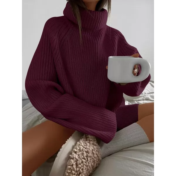 imageANRABESS Womens Turtleneck Long Sleeve Oversized Sweater Casual Loose Fit Ribbed Knit Tunic Pullover TopsBurgundy