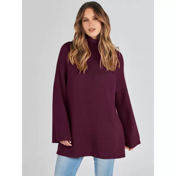 imageANRABESS Womens Turtleneck Long Sleeve Oversized Sweater Casual Loose Fit Ribbed Knit Tunic Pullover TopsBurgundy
