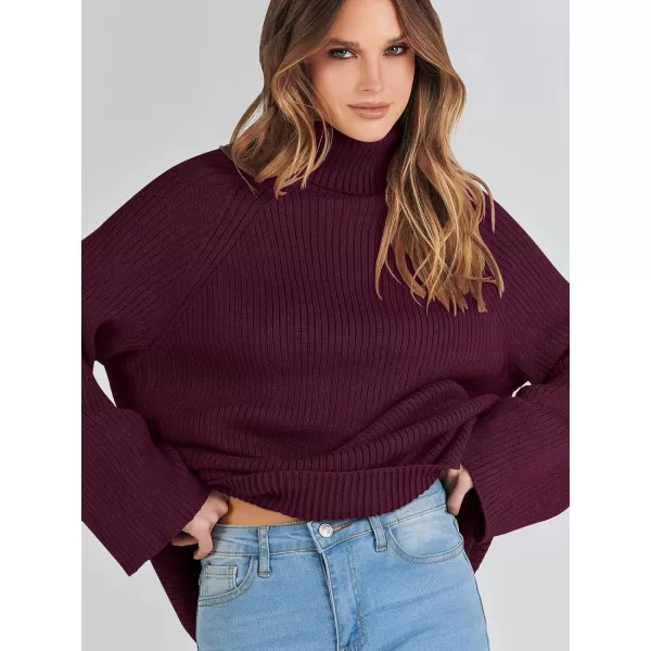 imageANRABESS Womens Turtleneck Long Sleeve Oversized Sweater Casual Loose Fit Ribbed Knit Tunic Pullover TopsBurgundy