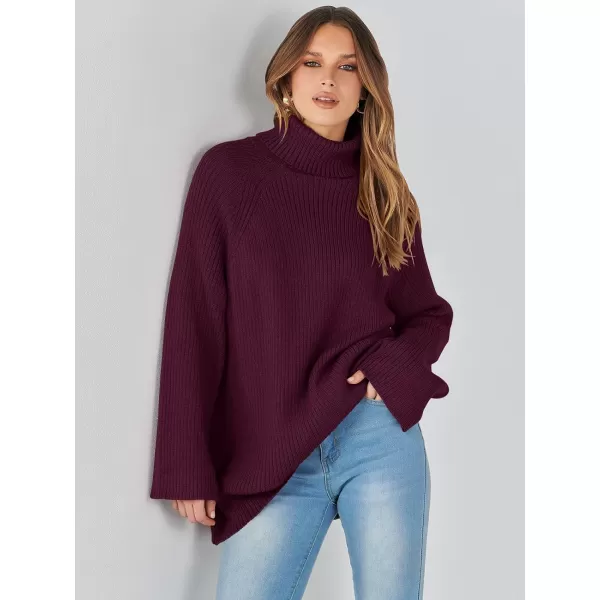 imageANRABESS Womens Turtleneck Long Sleeve Oversized Sweater Casual Loose Fit Ribbed Knit Tunic Pullover TopsBurgundy