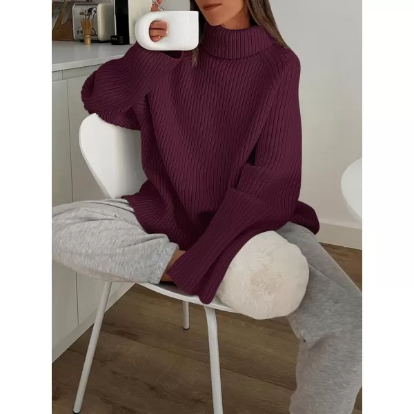 imageANRABESS Womens Turtleneck Long Sleeve Oversized Sweater Casual Loose Fit Ribbed Knit Tunic Pullover TopsBurgundy
