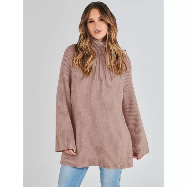 imageANRABESS Womens Turtleneck Long Sleeve Oversized Sweater Casual Loose Fit Ribbed Knit Tunic Pullover TopsRed Khaki