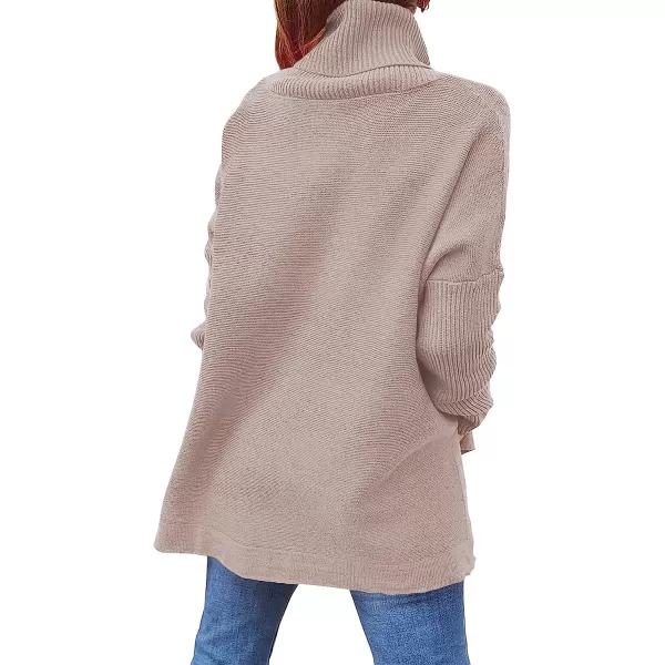 imageANRABESS Womens Turtleneck Oversized 2022 Long Batwing Sleeve Spilt Hem Knit Tunic Pullover Sweater TopsAlmond