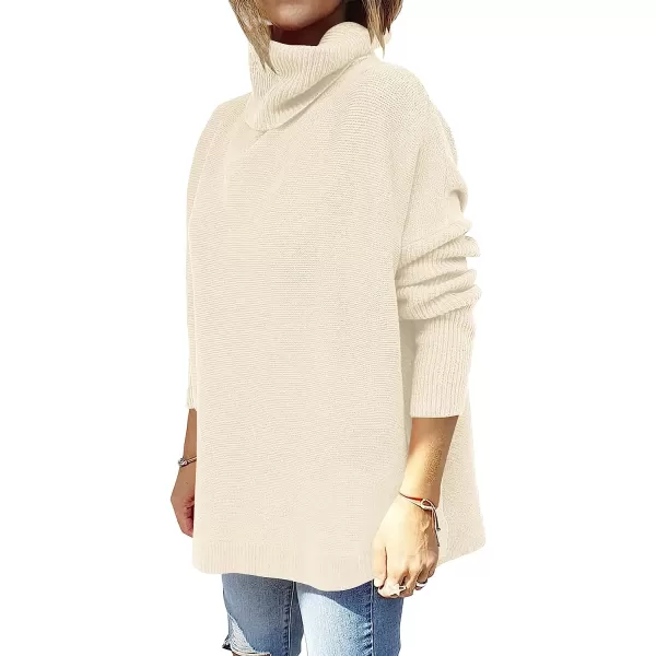 imageANRABESS Womens Turtleneck Oversized 2022 Long Batwing Sleeve Spilt Hem Knit Tunic Pullover Sweater TopsApricot