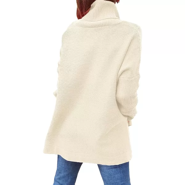 imageANRABESS Womens Turtleneck Oversized 2022 Long Batwing Sleeve Spilt Hem Knit Tunic Pullover Sweater TopsApricot