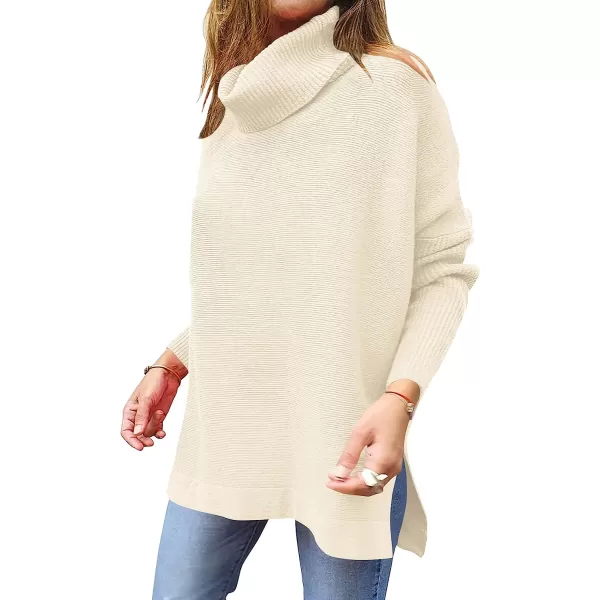 imageANRABESS Womens Turtleneck Oversized 2022 Long Batwing Sleeve Spilt Hem Knit Tunic Pullover Sweater TopsApricot
