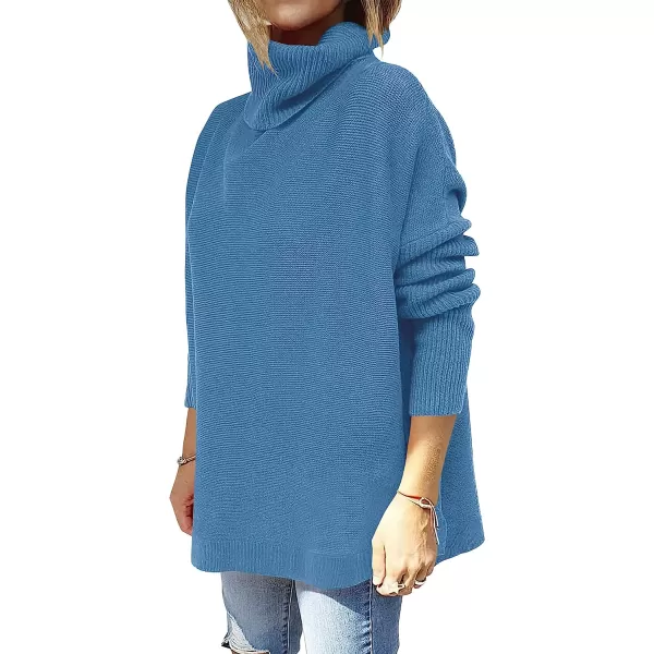 imageANRABESS Womens Turtleneck Oversized 2022 Long Batwing Sleeve Spilt Hem Knit Tunic Pullover Sweater TopsBlue