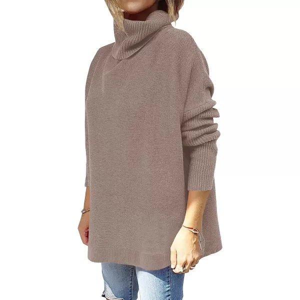 imageANRABESS Womens Turtleneck Oversized 2022 Long Batwing Sleeve Spilt Hem Knit Tunic Pullover Sweater TopsBrown