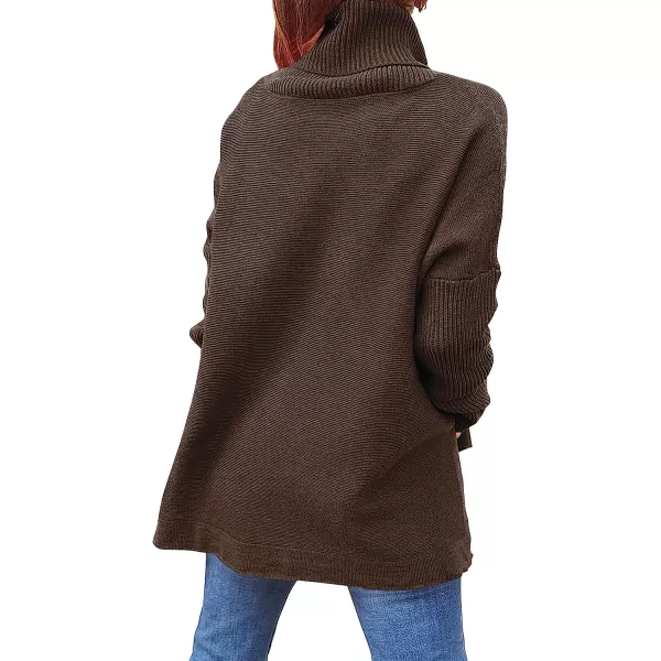 imageANRABESS Womens Turtleneck Oversized 2022 Long Batwing Sleeve Spilt Hem Knit Tunic Pullover Sweater TopsCoffee