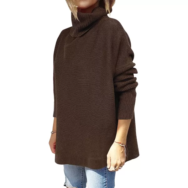imageANRABESS Womens Turtleneck Oversized 2022 Long Batwing Sleeve Spilt Hem Knit Tunic Pullover Sweater TopsCoffee