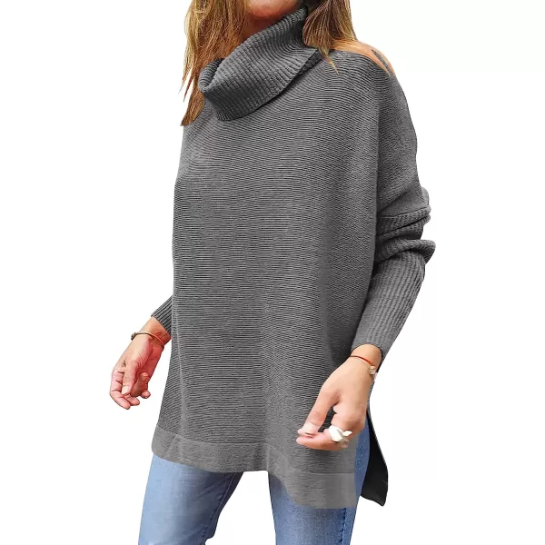 imageANRABESS Womens Turtleneck Oversized 2022 Long Batwing Sleeve Spilt Hem Knit Tunic Pullover Sweater TopsDark Gray