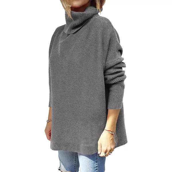 imageANRABESS Womens Turtleneck Oversized 2022 Long Batwing Sleeve Spilt Hem Knit Tunic Pullover Sweater TopsDark Gray