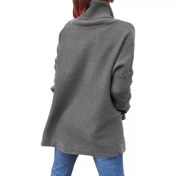 imageANRABESS Womens Turtleneck Oversized 2022 Long Batwing Sleeve Spilt Hem Knit Tunic Pullover Sweater TopsDark Gray