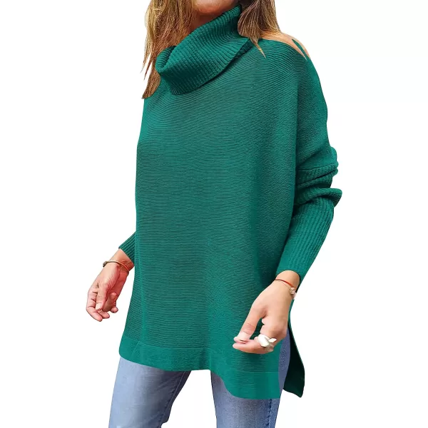 imageANRABESS Womens Turtleneck Oversized 2022 Long Batwing Sleeve Spilt Hem Knit Tunic Pullover Sweater TopsGrass