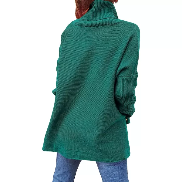imageANRABESS Womens Turtleneck Oversized 2022 Long Batwing Sleeve Spilt Hem Knit Tunic Pullover Sweater TopsGrass