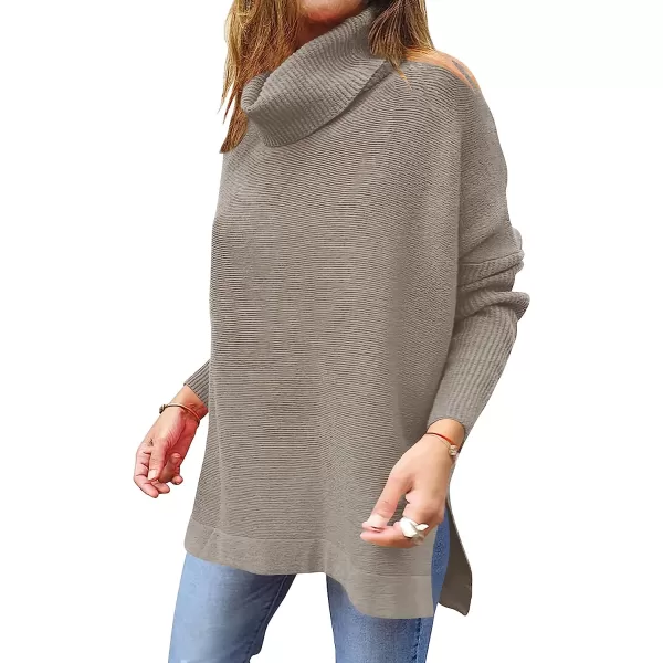 imageANRABESS Womens Turtleneck Oversized 2022 Long Batwing Sleeve Spilt Hem Knit Tunic Pullover Sweater TopsGray