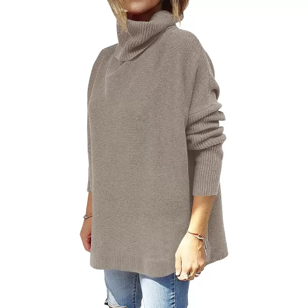 imageANRABESS Womens Turtleneck Oversized 2022 Long Batwing Sleeve Spilt Hem Knit Tunic Pullover Sweater TopsGray