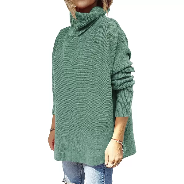 imageANRABESS Womens Turtleneck Oversized 2022 Long Batwing Sleeve Spilt Hem Knit Tunic Pullover Sweater TopsGray Green