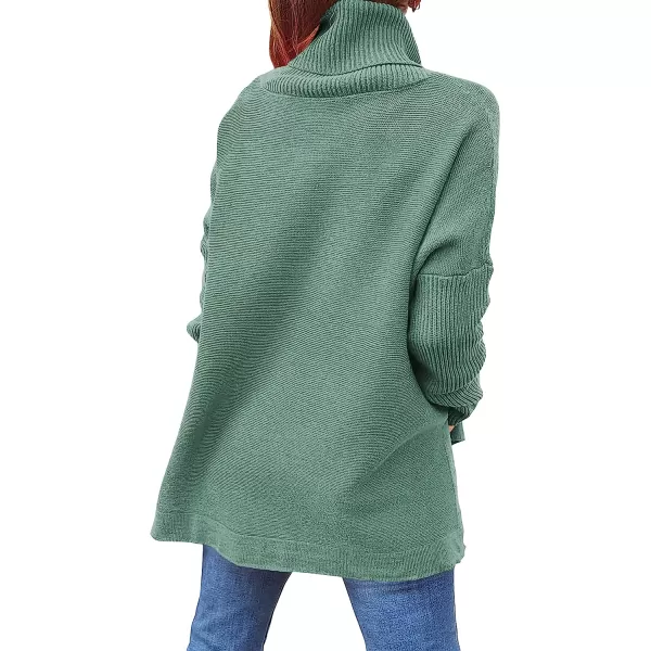 imageANRABESS Womens Turtleneck Oversized 2022 Long Batwing Sleeve Spilt Hem Knit Tunic Pullover Sweater TopsGray Green