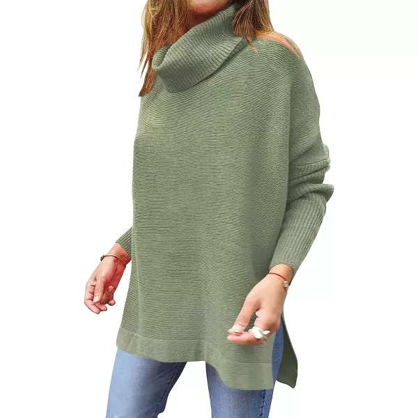 imageANRABESS Womens Turtleneck Oversized 2022 Long Batwing Sleeve Spilt Hem Knit Tunic Pullover Sweater TopsGreen