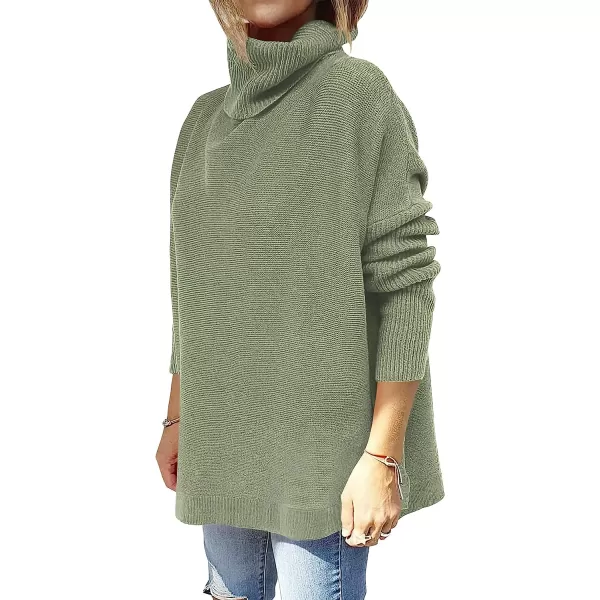 imageANRABESS Womens Turtleneck Oversized 2022 Long Batwing Sleeve Spilt Hem Knit Tunic Pullover Sweater TopsGreen