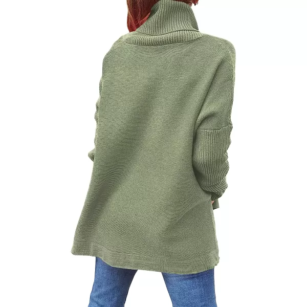 imageANRABESS Womens Turtleneck Oversized 2022 Long Batwing Sleeve Spilt Hem Knit Tunic Pullover Sweater TopsGreen
