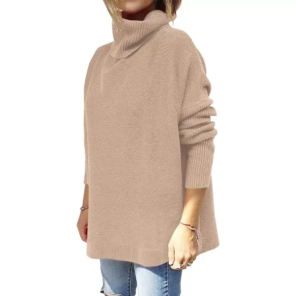 imageANRABESS Womens Turtleneck Oversized 2022 Long Batwing Sleeve Spilt Hem Knit Tunic Pullover Sweater TopsKhaki