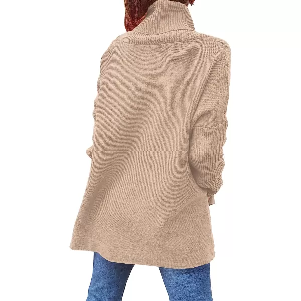 imageANRABESS Womens Turtleneck Oversized 2022 Long Batwing Sleeve Spilt Hem Knit Tunic Pullover Sweater TopsKhaki