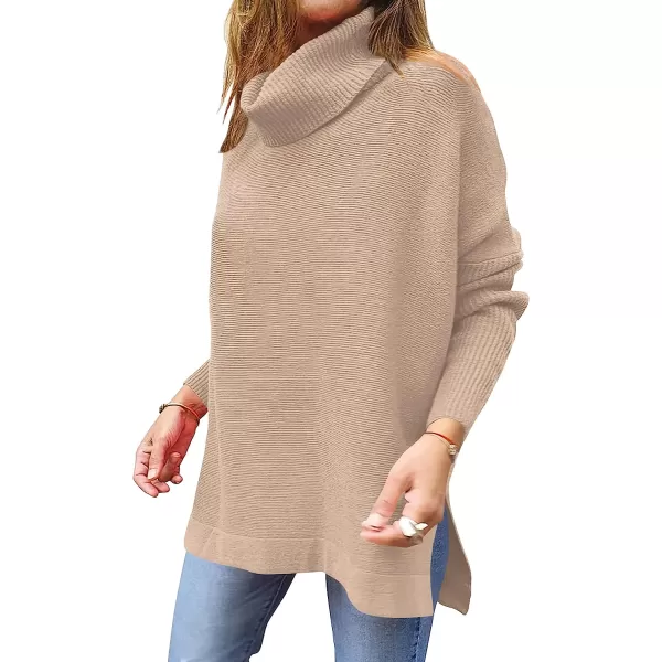 imageANRABESS Womens Turtleneck Oversized 2022 Long Batwing Sleeve Spilt Hem Knit Tunic Pullover Sweater TopsKhaki