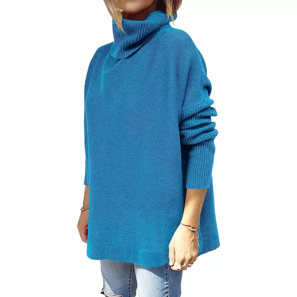 imageANRABESS Womens Turtleneck Oversized 2022 Long Batwing Sleeve Spilt Hem Knit Tunic Pullover Sweater TopsLake