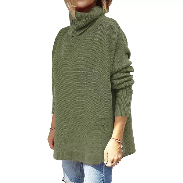 imageANRABESS Womens Turtleneck Oversized 2022 Long Batwing Sleeve Spilt Hem Knit Tunic Pullover Sweater TopsOlive