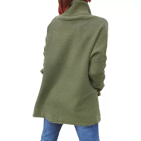 imageANRABESS Womens Turtleneck Oversized 2022 Long Batwing Sleeve Spilt Hem Knit Tunic Pullover Sweater TopsOlive