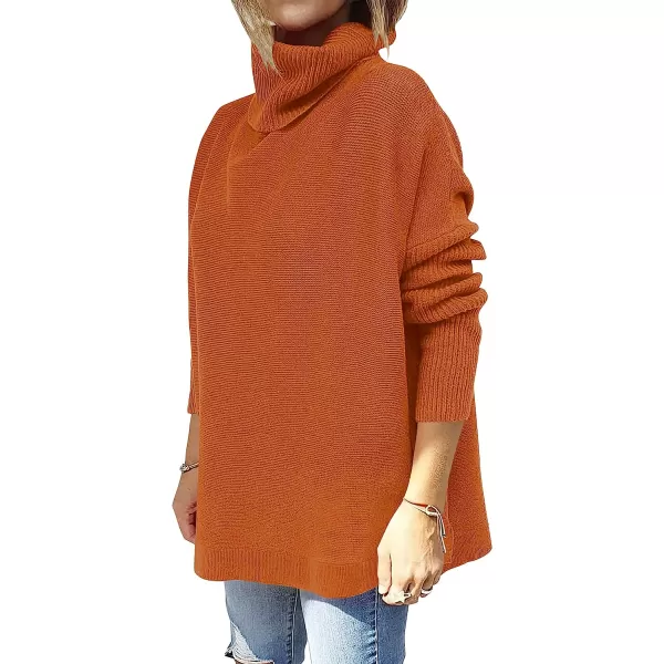 imageANRABESS Womens Turtleneck Oversized 2022 Long Batwing Sleeve Spilt Hem Knit Tunic Pullover Sweater TopsOrange