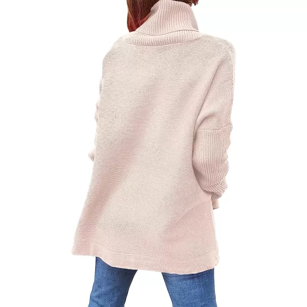imageANRABESS Womens Turtleneck Oversized 2022 Long Batwing Sleeve Spilt Hem Knit Tunic Pullover Sweater TopsPink