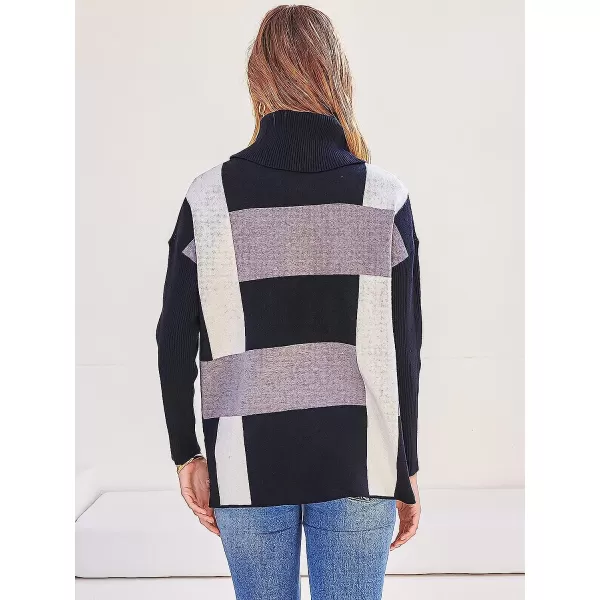 imageANRABESS Womens Turtleneck Oversized 2022 Long Batwing Sleeve Spilt Hem Knit Tunic Pullover Sweater TopsPlaidblack